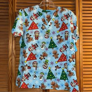 The Scrub Company V Neck Short Sleeve Christmas Holiday Uniform Scrub Top Medium